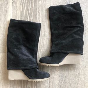 MRKT Tall Black Suede Wedge Boots sz 10